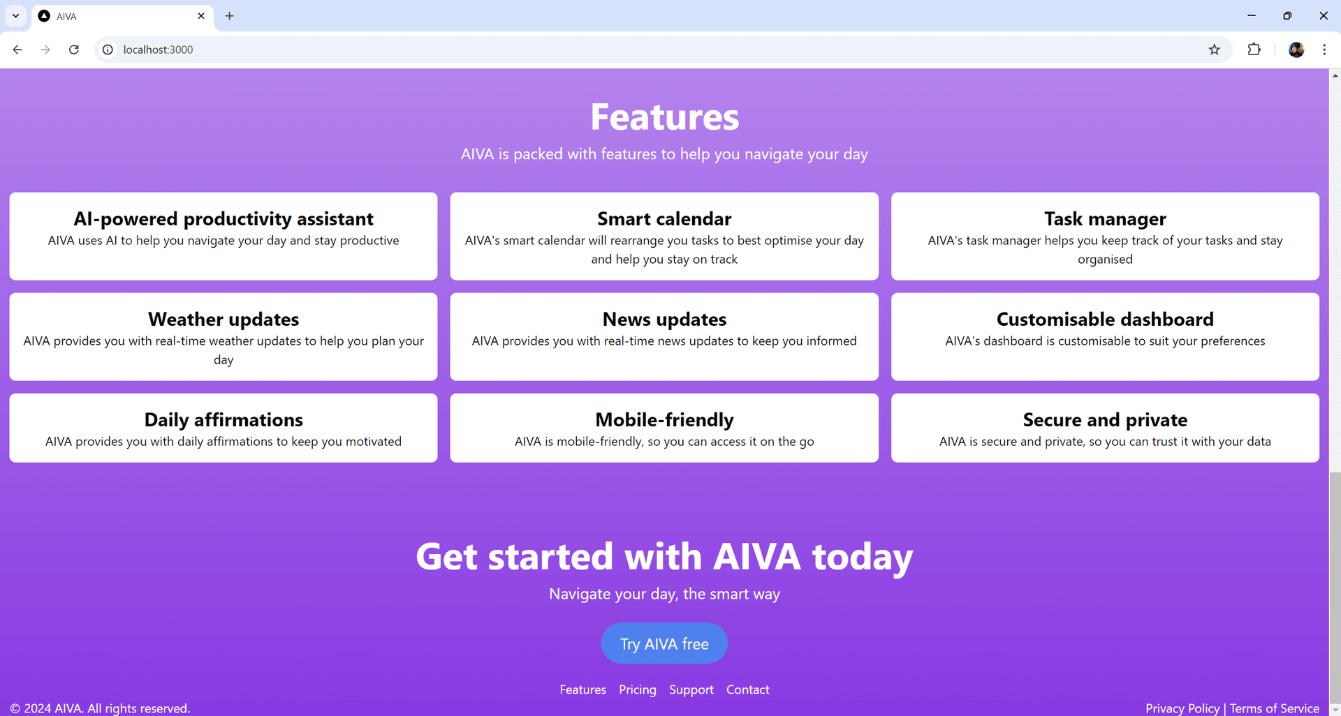 AIVA Product Home Screen