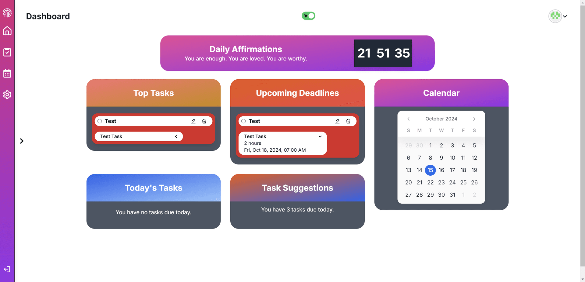 AIVA Dashboard Screen