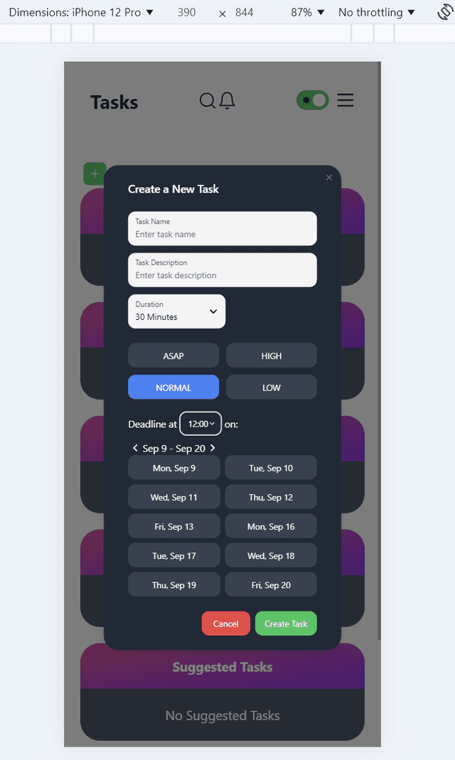 Mobile Task Creation Modal
